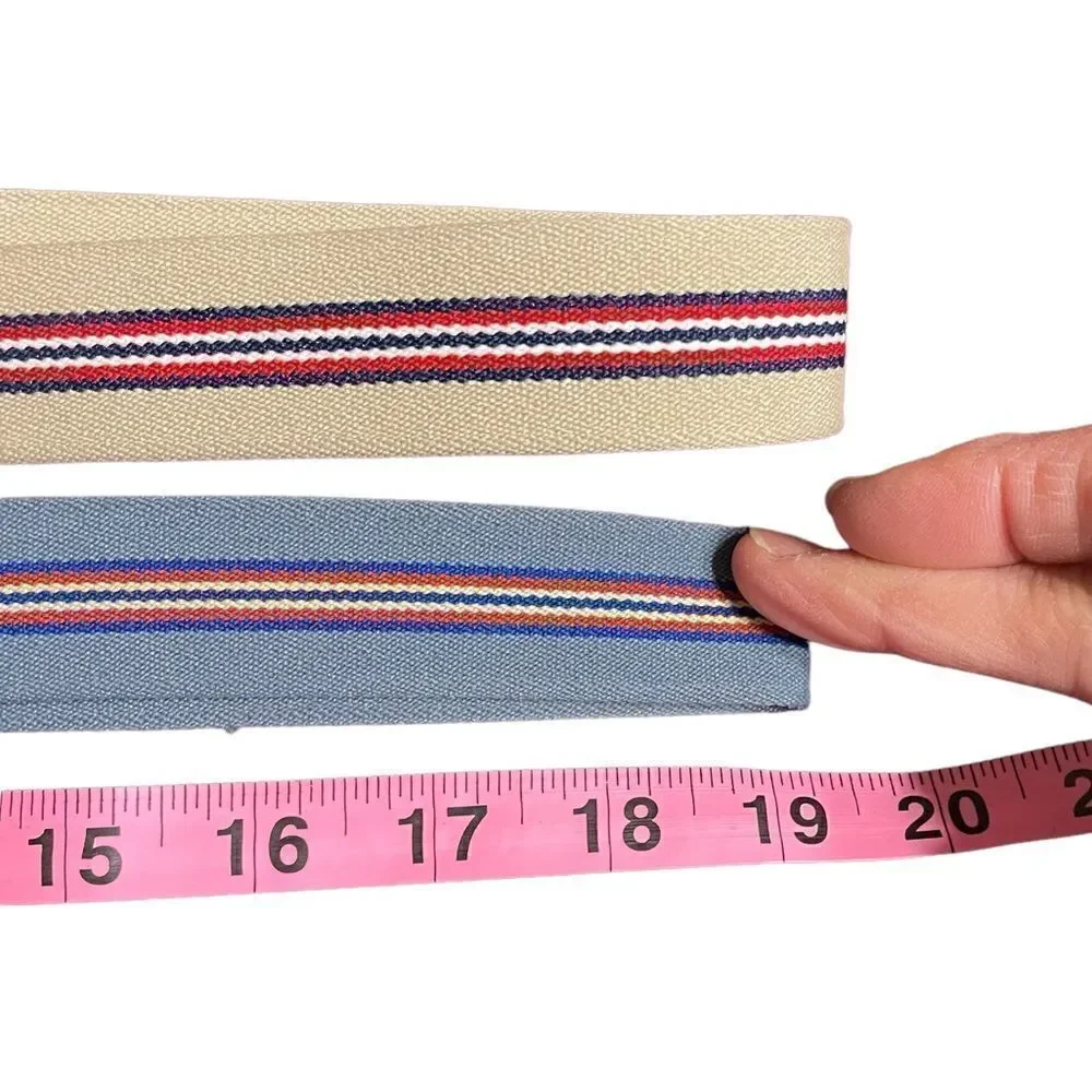 Vintage striped stretch webbing and leather belts fits upto 38” waist